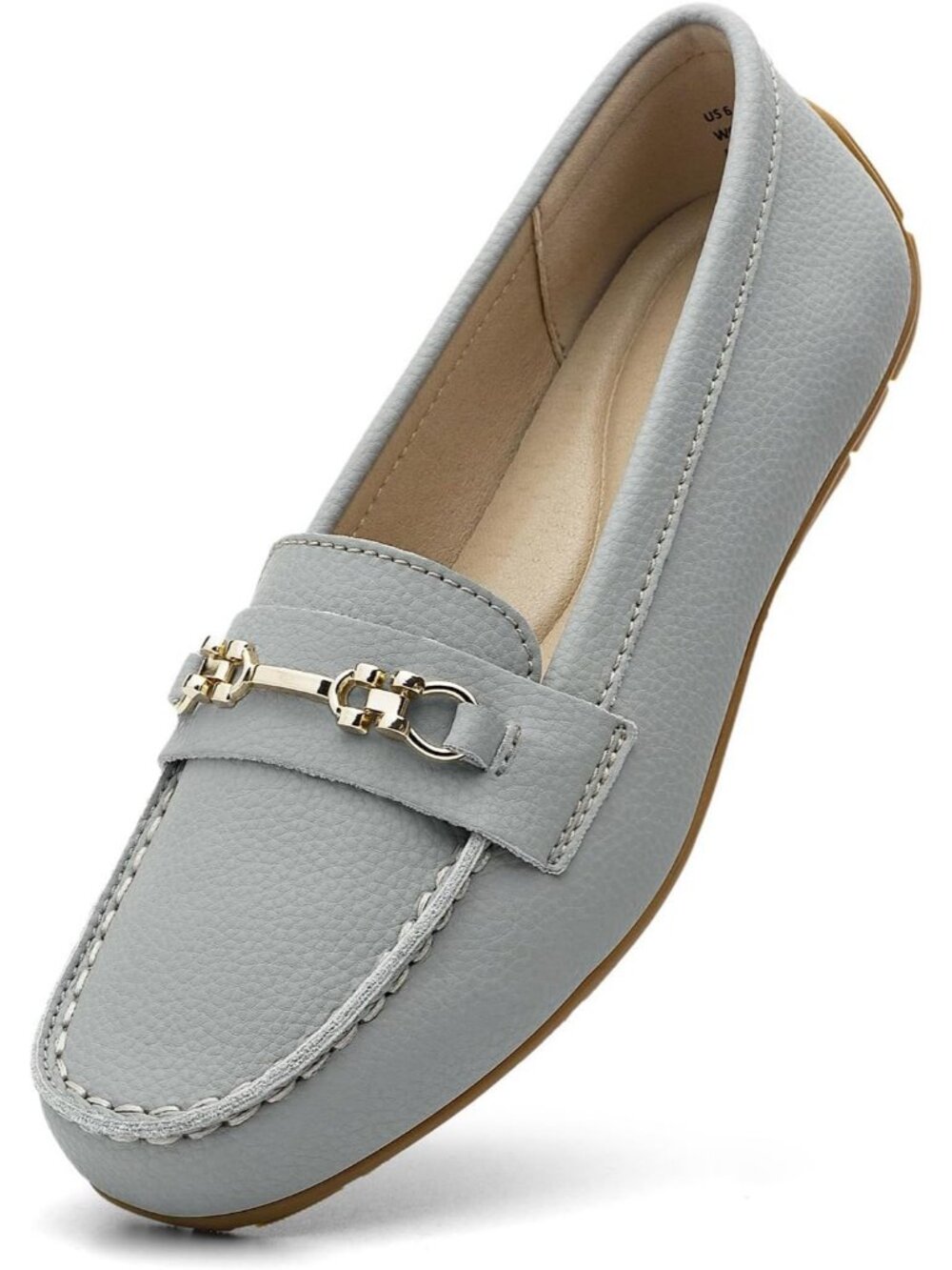 Women's Light Grey Comfortable & Lightweight Leather Loafers Slip-On Flats Shoes